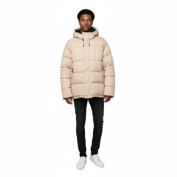 NWT Soulland Mens Oversized S M Beige Hooded Padded Ian Puffer Jacket - Picture 2 of 8